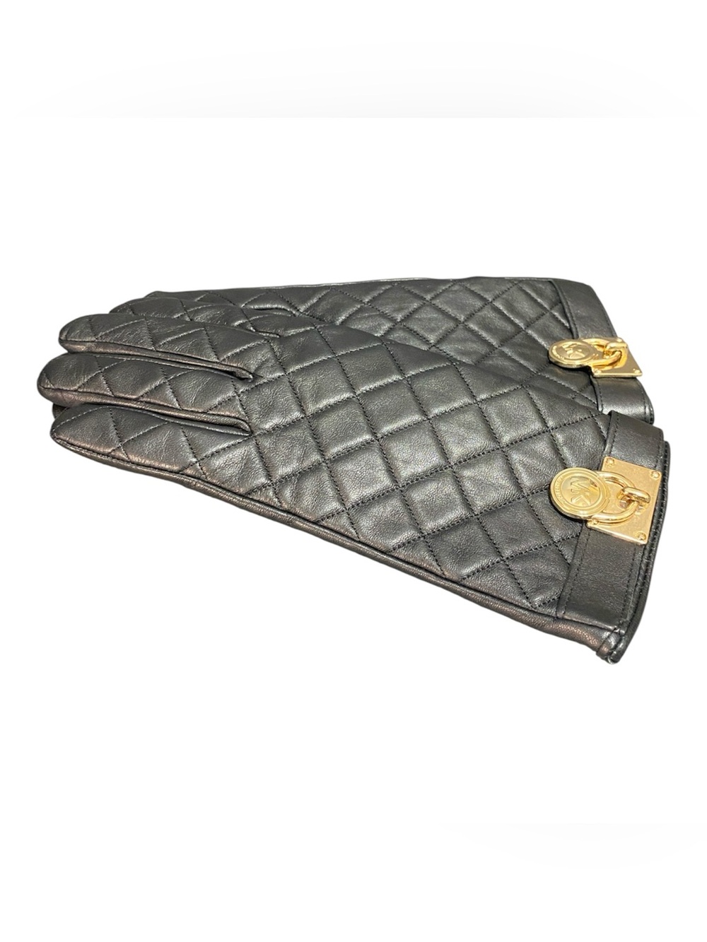 NWOT Black Michael Kors Quilted Hamilton Lock Leather Tech Smart Gloves
